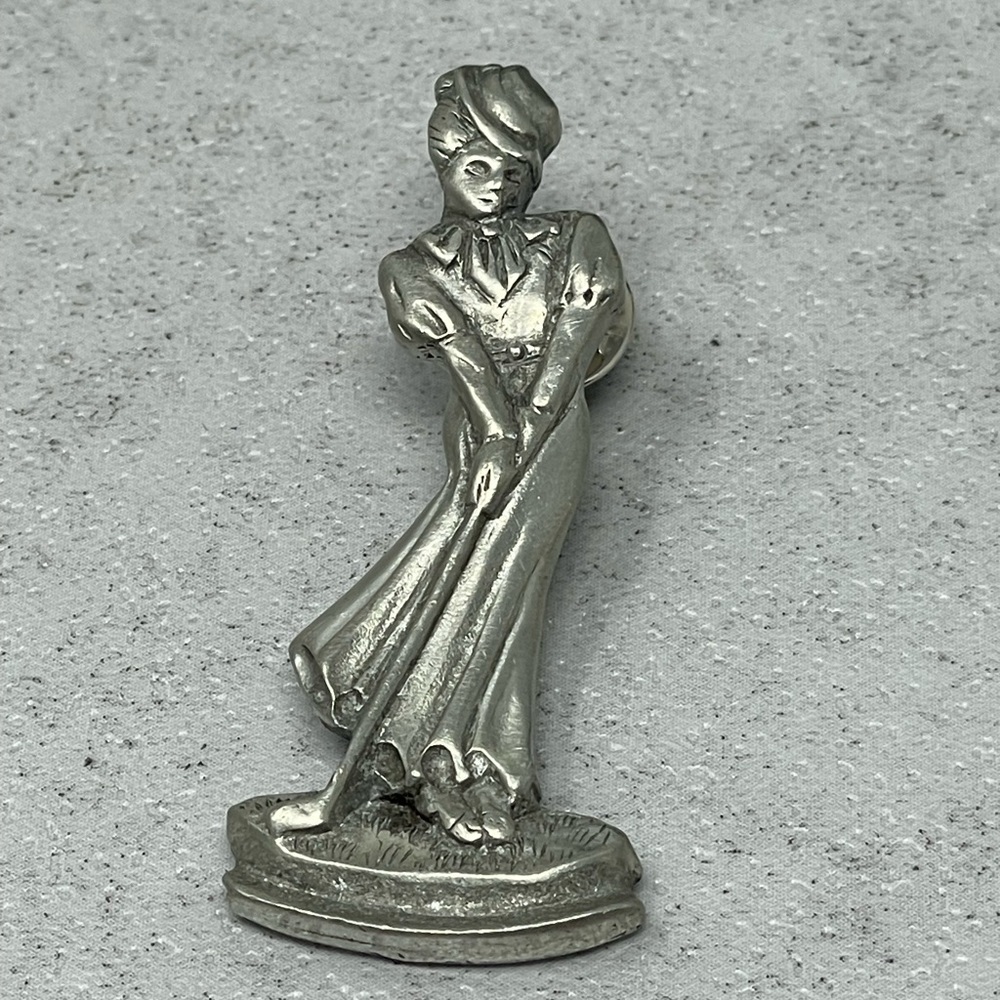Golf Golfer Golfing Victorian Lady Elegant Pewter LPGA Lapel Pin Women’s